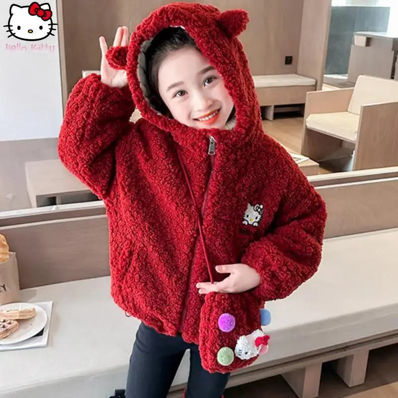 مرحبا كيتي الفتيات Kawaii سميكة مقنعين سترة الكرتون أنيمي الخريف والشتاء جديد سانريو سترة قطن دافئة القمم حقيبة التوصيل