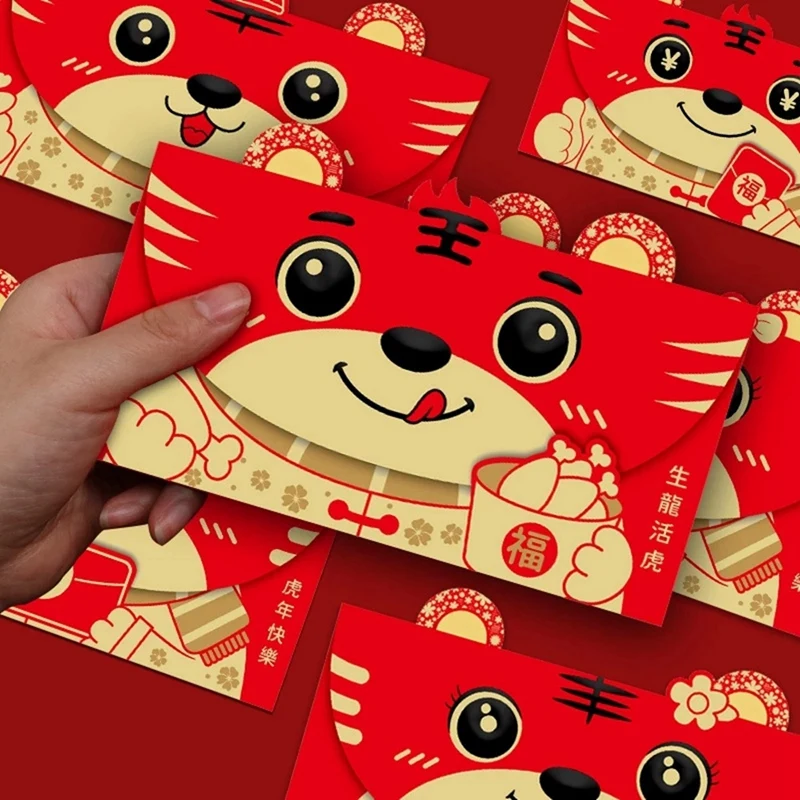 Hongbao Sobres Rojos de papel, paquete rojo de la suerte, bolsa de dinero linda, suministros de Festival de Primavera de Tigre, Año Nuevo Chino Hongbao