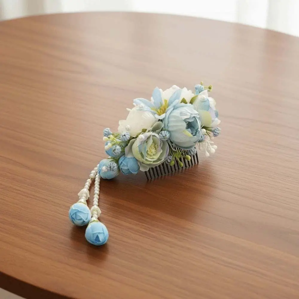 

Заколка для волос с милыми цветами и кисточками, головные уборы с цветочным принтом, расческа для волос в тайском стиле, тюльпан, пластиковая ткань, шиньон, заколки для волос