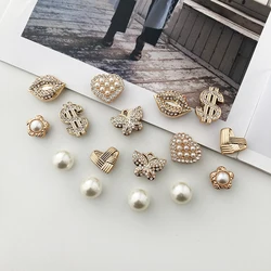 16pcs Luxury Faux Diamond Golden Shoe Decoration Charms Pins Suitable For Clogs Crocs Bogg Beach Bag Sandals Gift For Girls