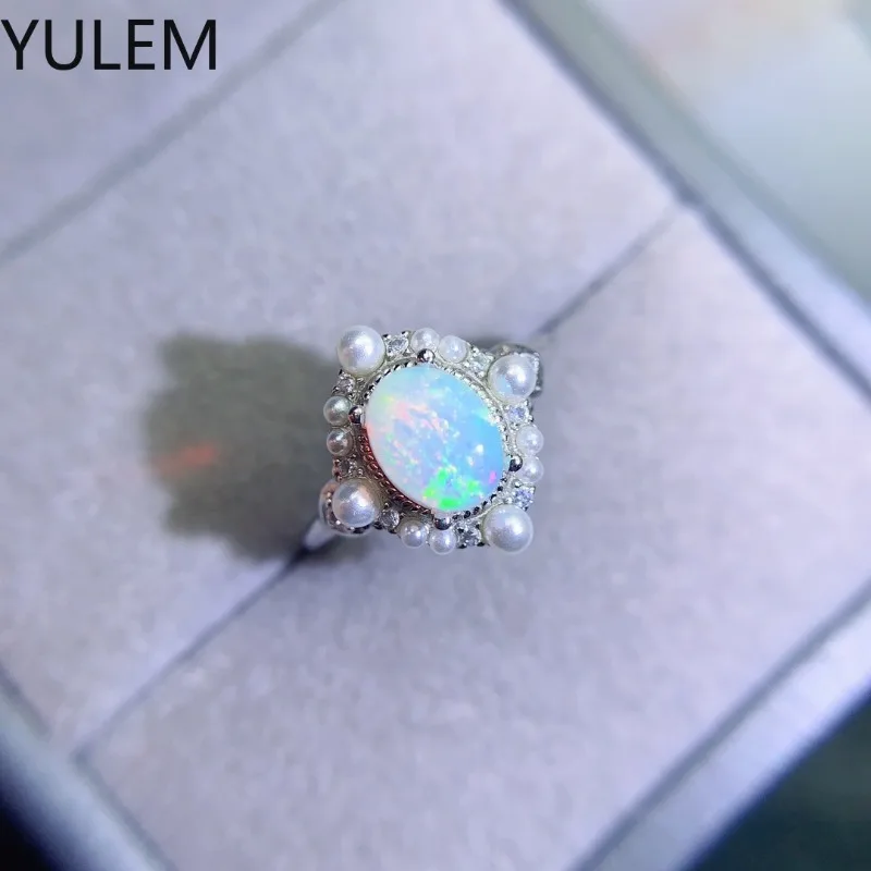 Fashion Silver Gemstone Ring 6mm*8mm Natural Opal Jewelry for Women 925 Silver Australia Opal Silver 925 Ring