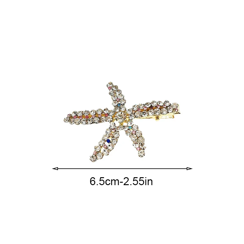 دبوس شعر بمشبك علوي على شكل نجم البحر للبالغين والفتيات، مدمج بالكريستال ونجم البحر المعدني منقار البط Cl