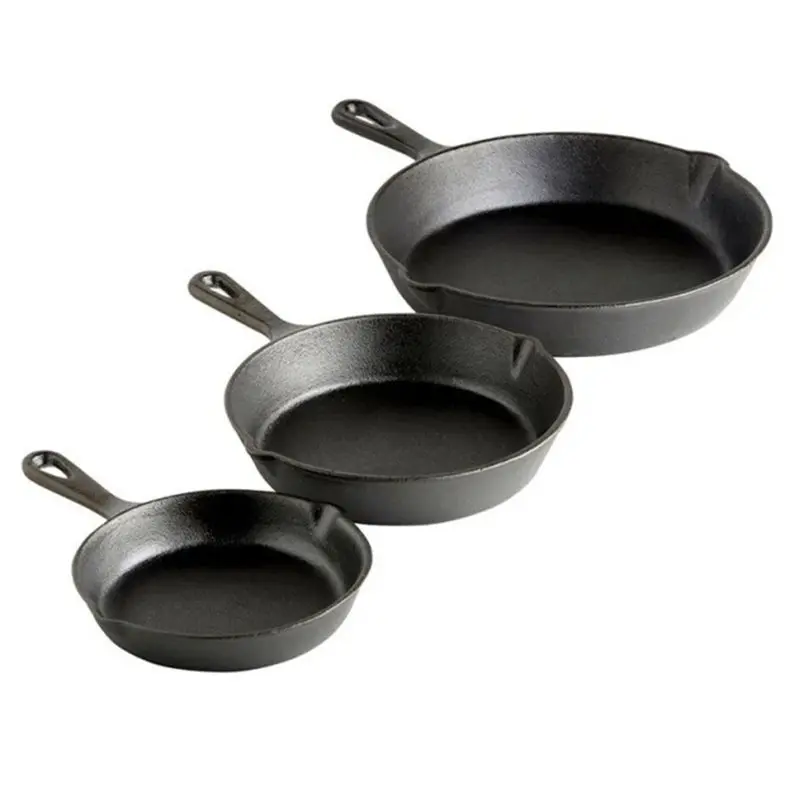 

ABXD Cooking Stir-Frying Frying Pan Set-3Pcs Cast Iron Uncoated Non-Stick For Food Omelette Pans