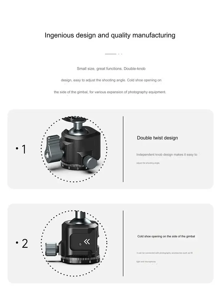 Tripod Heads Hot Shoe 1/4 Screw Hole Tripod Mount Camera Head Adapter Ball Head 360 Panoramic Phone Holder Universal Ballhead