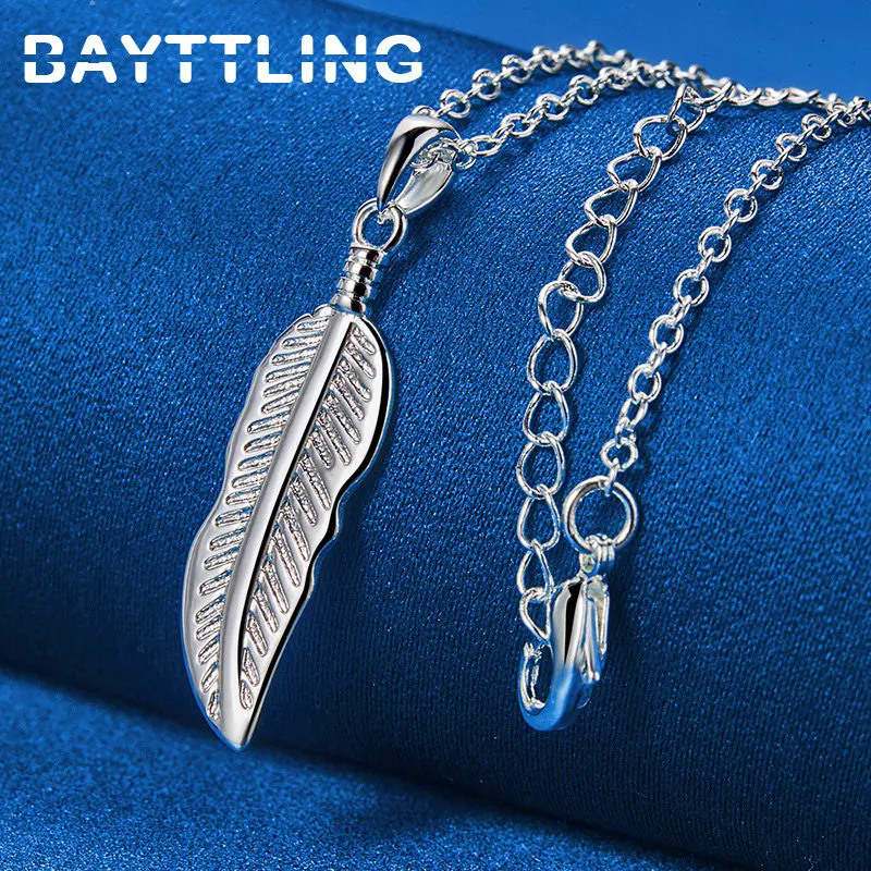 Fine 925 Sterling Silver 16-30 Inches Feather Necklace Men Women Fashion Gifts Wedding Charm Party Jewelry