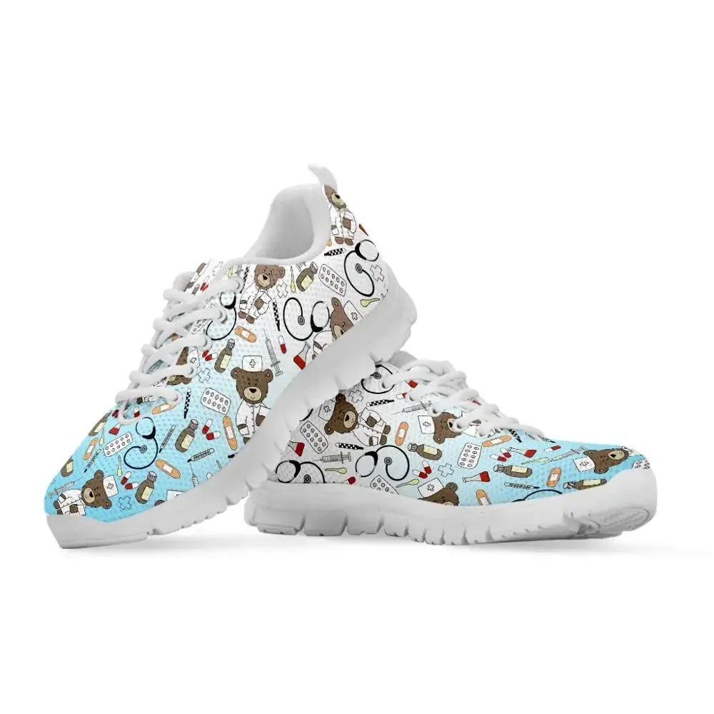 

Women's Sneakers Nurse Shoes Cute Gradient Cartoon Nurses Bear Print Mesh Breath Flats Shoes Lace-up Sapato Feminino