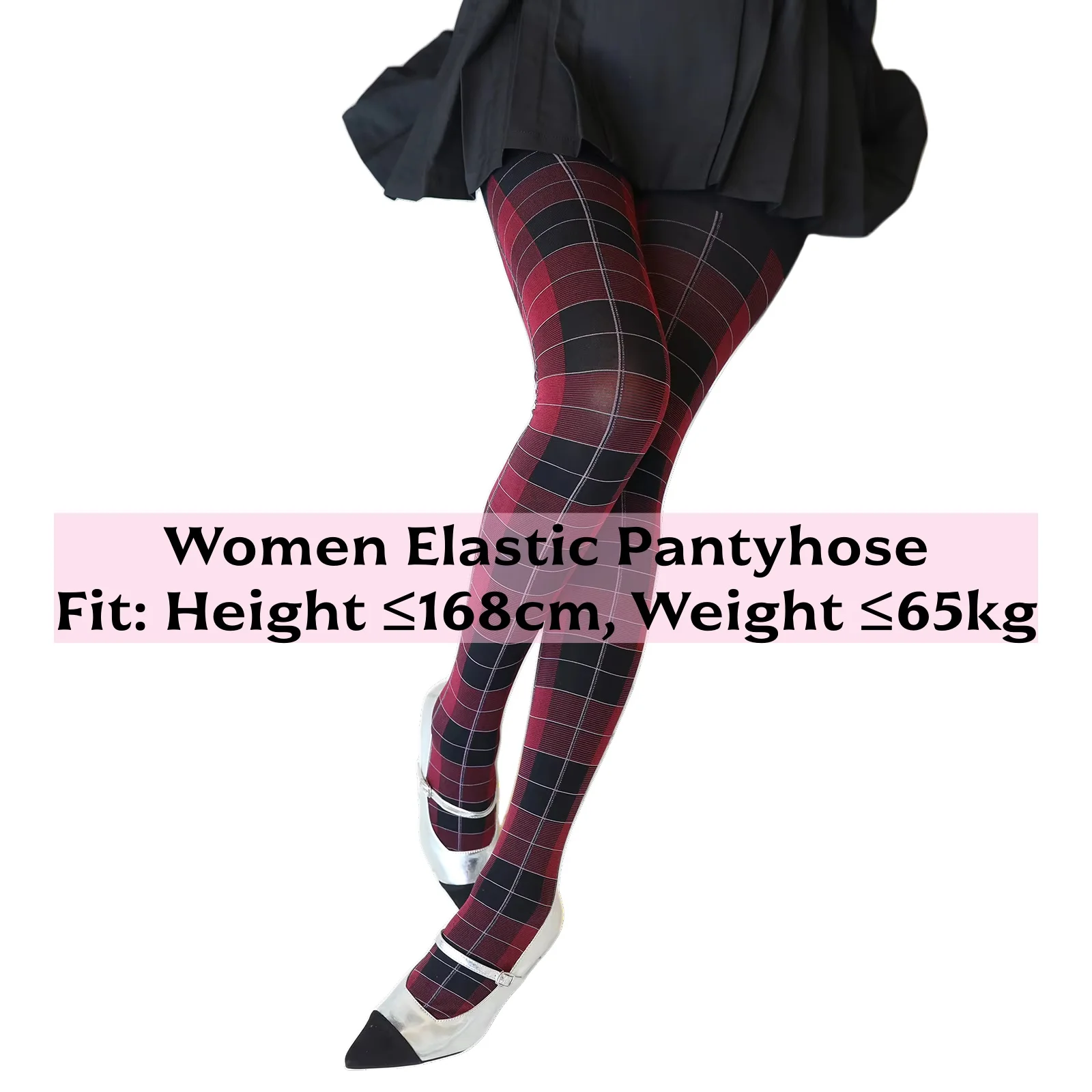 Fall Winter Women's Red and Black Bold Tartan Plaid Tights 50D Nylon Pantyhose with Scottish Tartan Pattern Opaque Tights