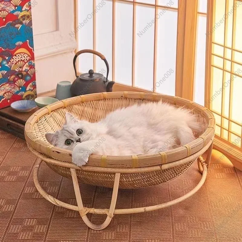 

Cat Nest Four Seasons Universal Bamboo Woven Internet Celebrity Cat Summer Cat Nest Summer Washable Rattan Bed Pet Bed