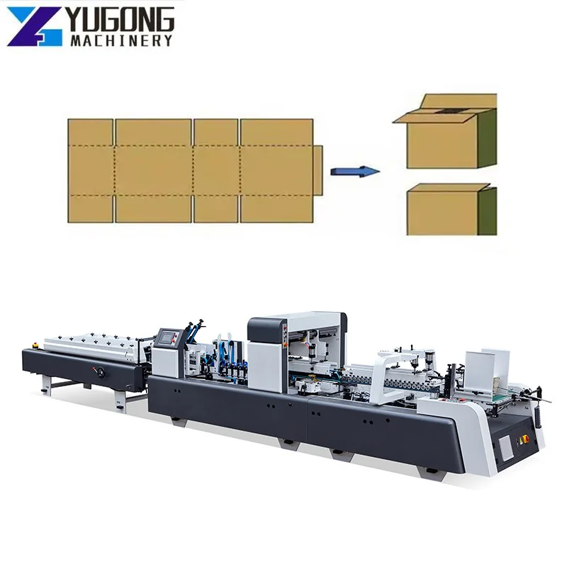 YG Automatic Carton Box Pressing Gluing Machine / Cardboard Box Pasting Forming Machine Pasting Box Corner Gluing Machine