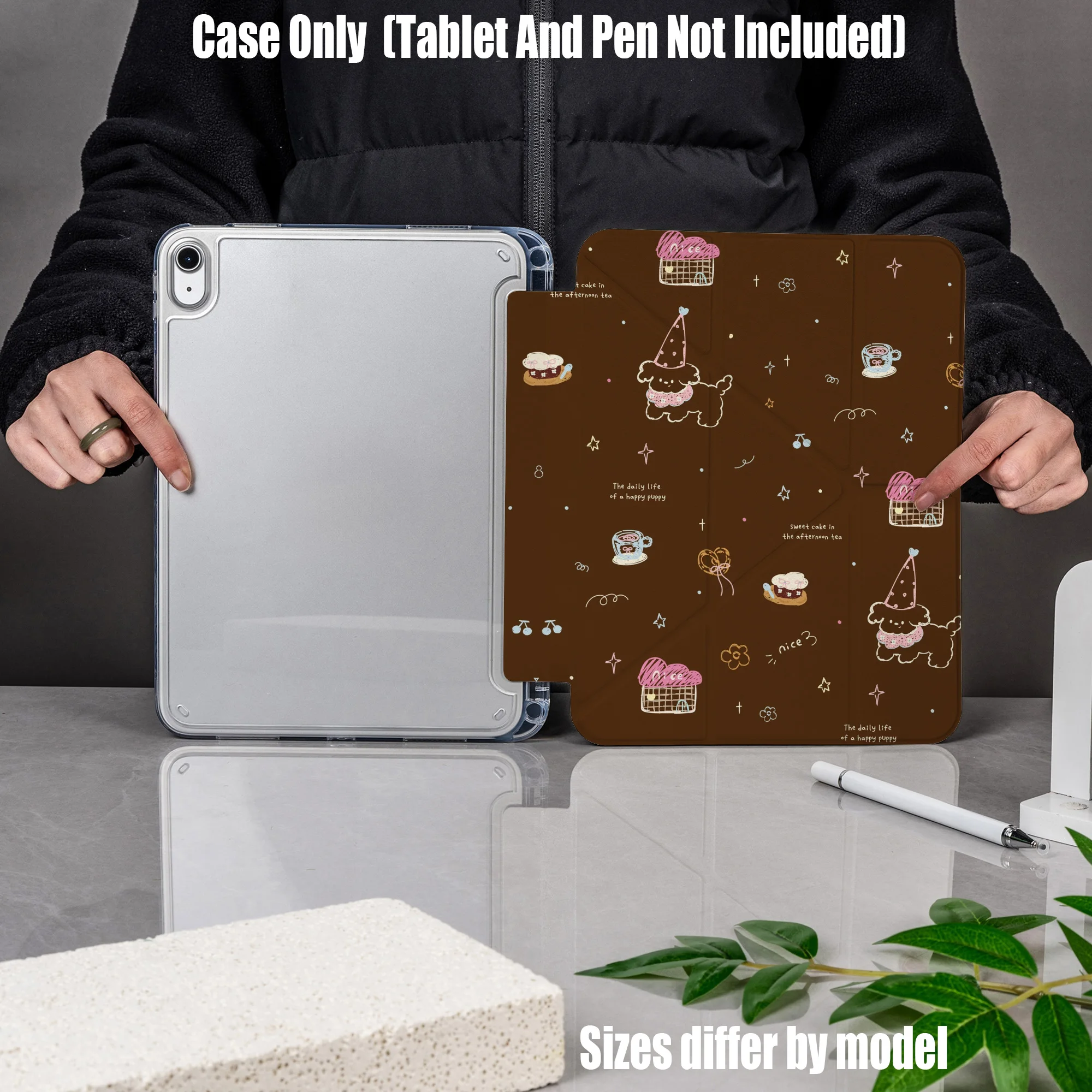 

Minimalist Y-Fold Acrylic Gray Delicate Heart Art Print iPad Case For Apple iPad Pro 12.9 Air 3 Mini 5 9th Gen Cover