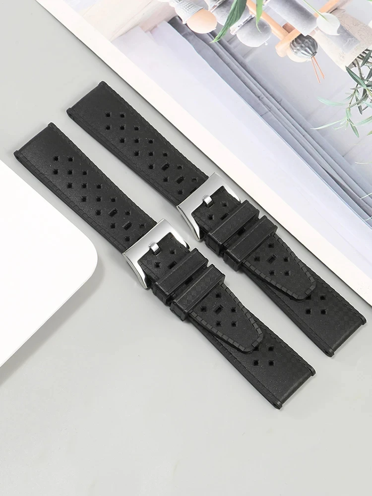 Flat Interface Rubber Watch Strap Substitute For 50 Search 5008B Series Porous Silicone Watchband 20mm