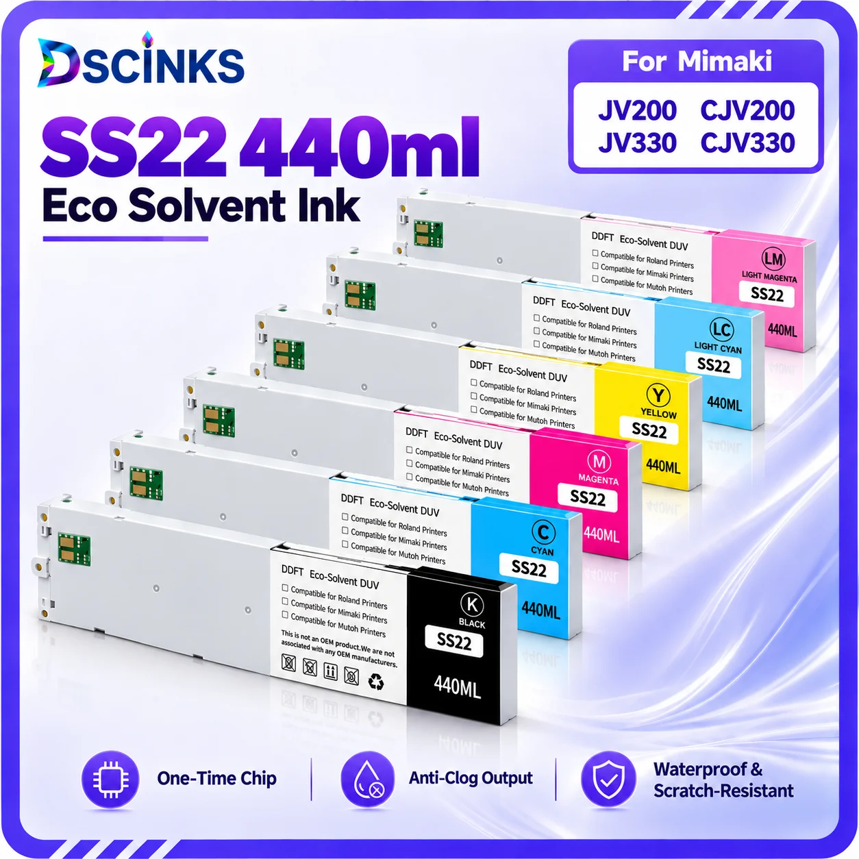 For Mimaki SS22 440ml Eco Solvent Ink Cartridge With One Time Chip Compatible For JV200 CJV200 JV330 CJV330 Large Format Inkjet