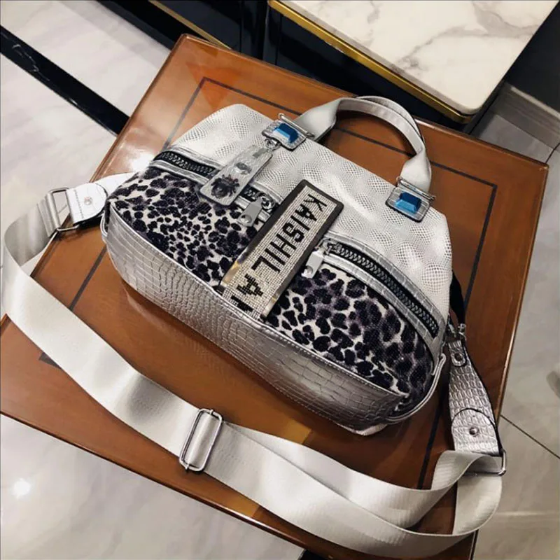 Large Capacity Women Handbag 2023 New Trend Tote Sequins Silver Casual Single Diagonal Bag Fashion Leopard BigShoulder Bag Bolsa