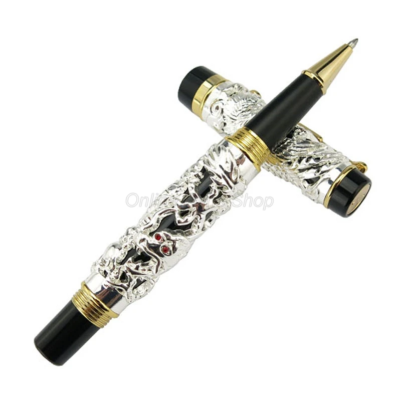 

Jinhao Great Dragon Phoenix Roller Ball Pen, Metal Carving Embossing Heavy Pen, Golden & Silver For Business Gift Pen JR002