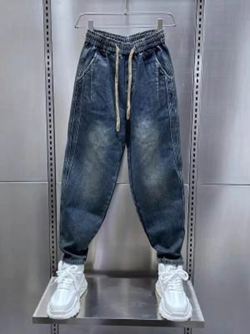 

Men's Jeans Casual Loose Elastic Harlan Long Pants korean Trendy Pure Color Youthful Street Style Blue Classic Vintage Jeans
