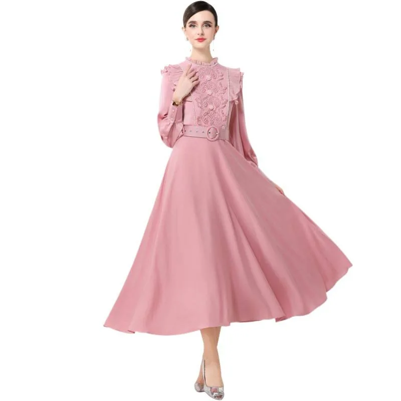 Ele Long Sve Maxi Dr com gola franzida na cintura e cinto vintage Aosphere feminino Faion primavera outono