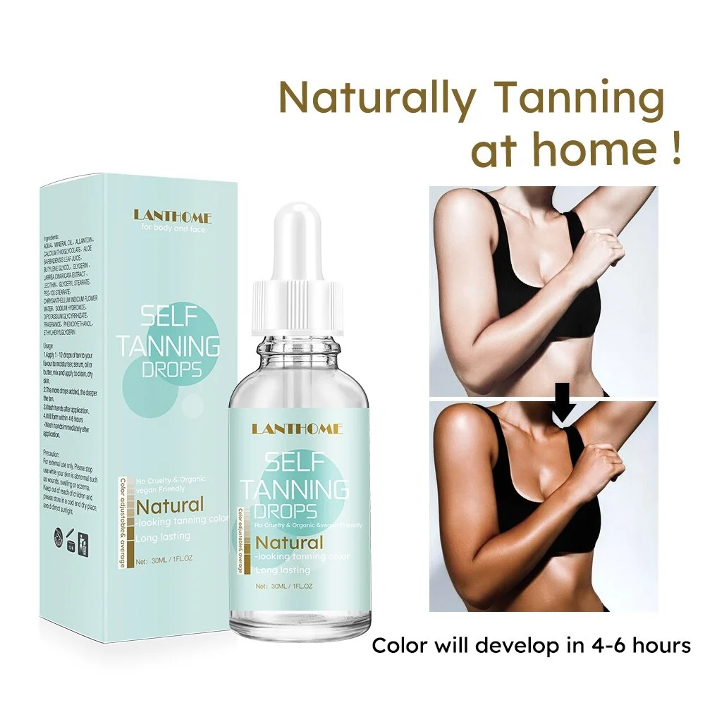 Natural Face Tan Drops Sun Tanning Oil Liquid Dark Self Tanning Serum Drops for Face Body Fake Bake Indoor Tanning Bed Lotion