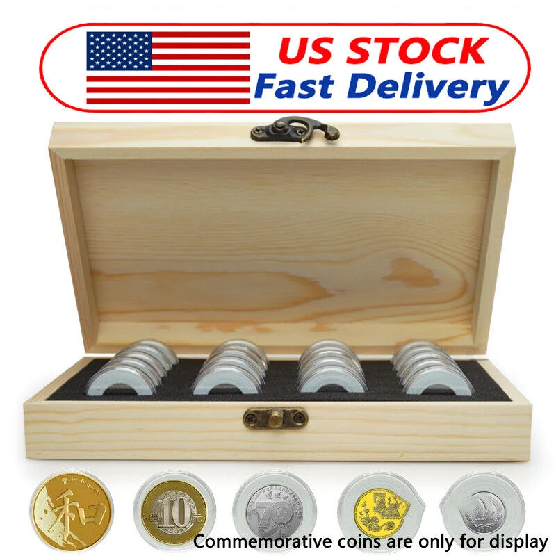 20Pcs Coins Capsules Wooden Display Storage Box Case Holder Collectible Capsules