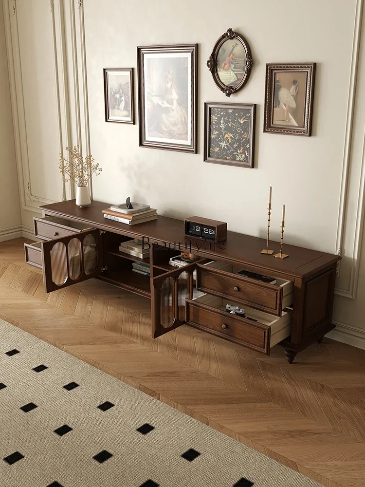 

01LAmerican solid wood TV cabinet storage storage integrated walnut TV high cabinet