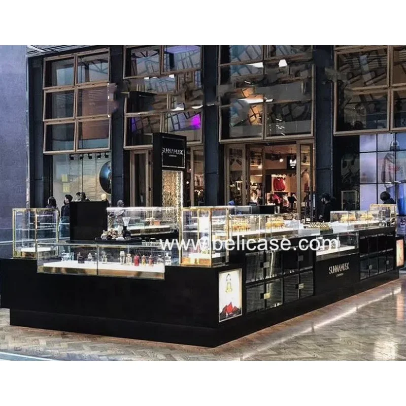 Custom, High end Perfume Display Counter Mall Perfume Booth Kiosk for Latest Perfume Kiosk Design