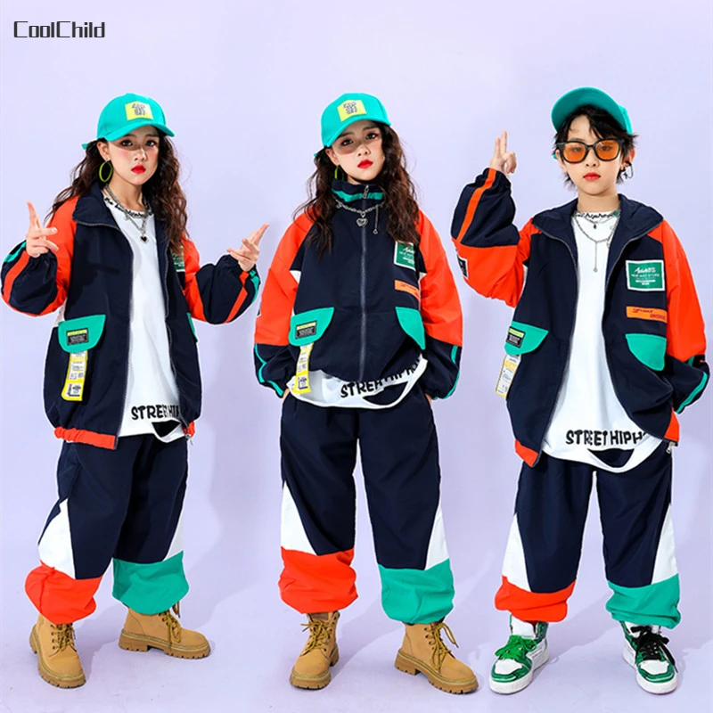 

Child Sport School Uniform Boys Hip Hop Contrast Coat Street Dance Loose Pants Girls Jacket Joggers Kids Streetwear Clothes Sets