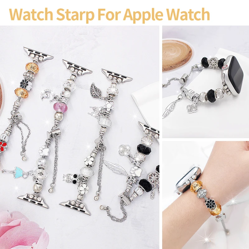 Luxury DIY Crystal Beaded Strap for Apple Watch Band 44mm 40 41 42 45 46 49 Women Charm Bracelet for IWatch Series 11-1 SE Ultra