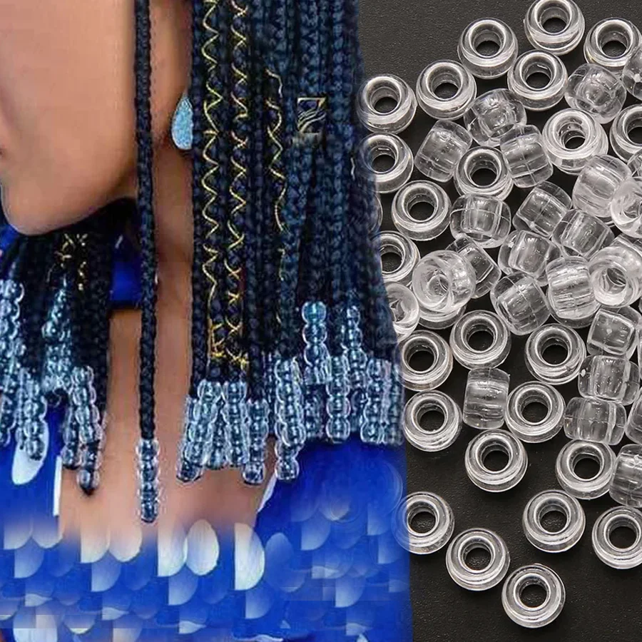 50Pcs 100Pcs Transparent 4mm Big Hole Dreadlock Beads for Jumbo Braids Dreadlock Resin Clear For Hair Accessories Styling Tool