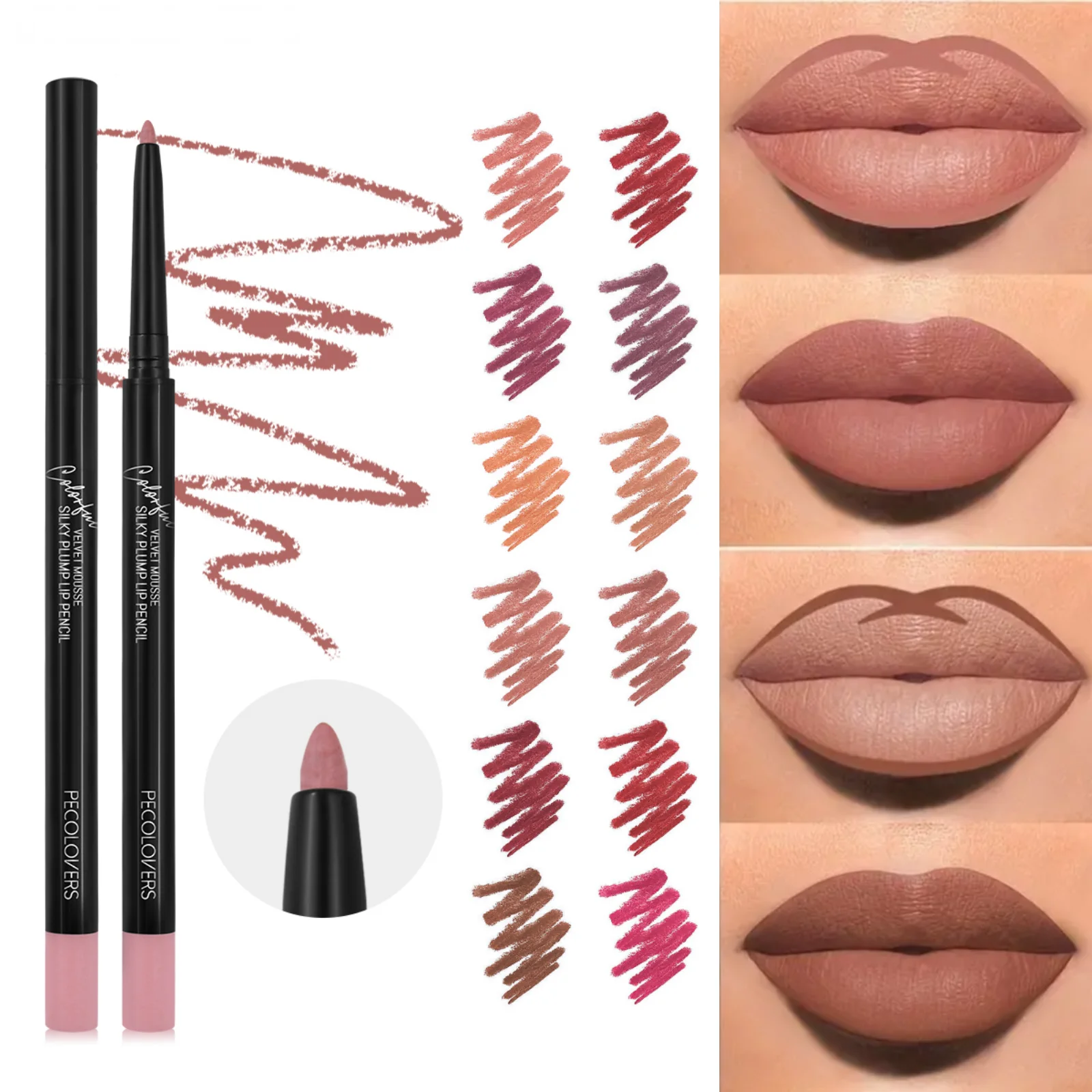 1 STÜCK natürlicher samtmatter Lipliner – wasserdicht, nackt, rosa, lila, Lippenkontur ändern, nicht klebend, hochpigmentiert, Weihnachtsgeschenk