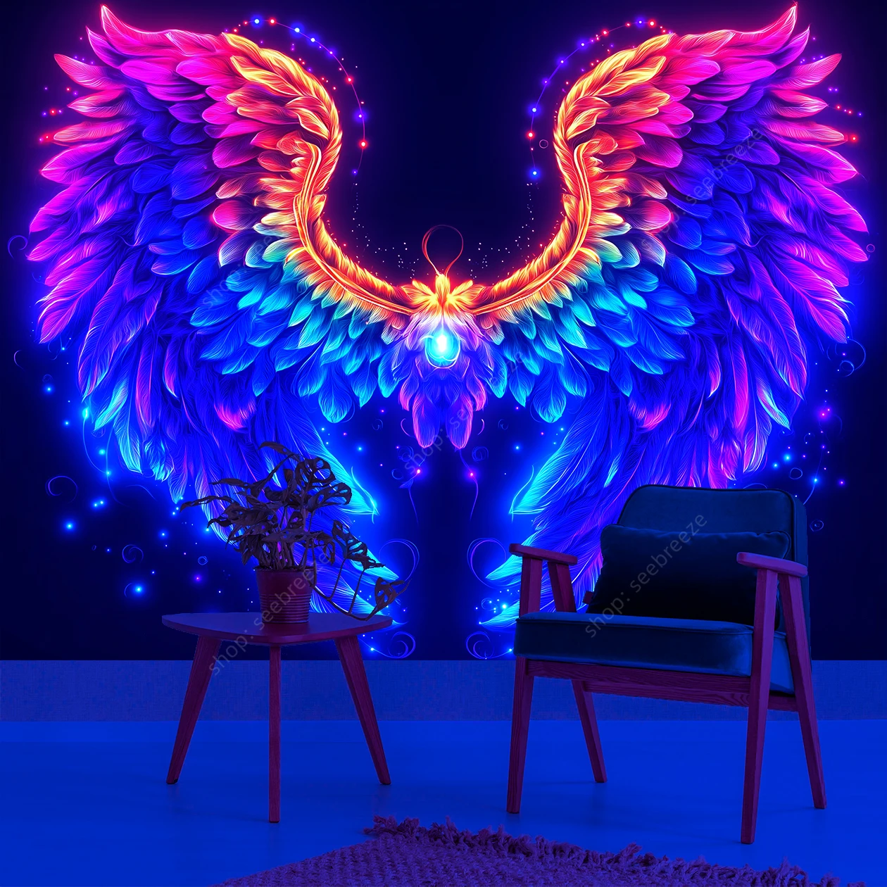 Angel Wings UV  Tapestry Ethereal Bohemian Wall Art for Bedroom Living Room Decor Heavenly Inspirational Design Home Decor Idea