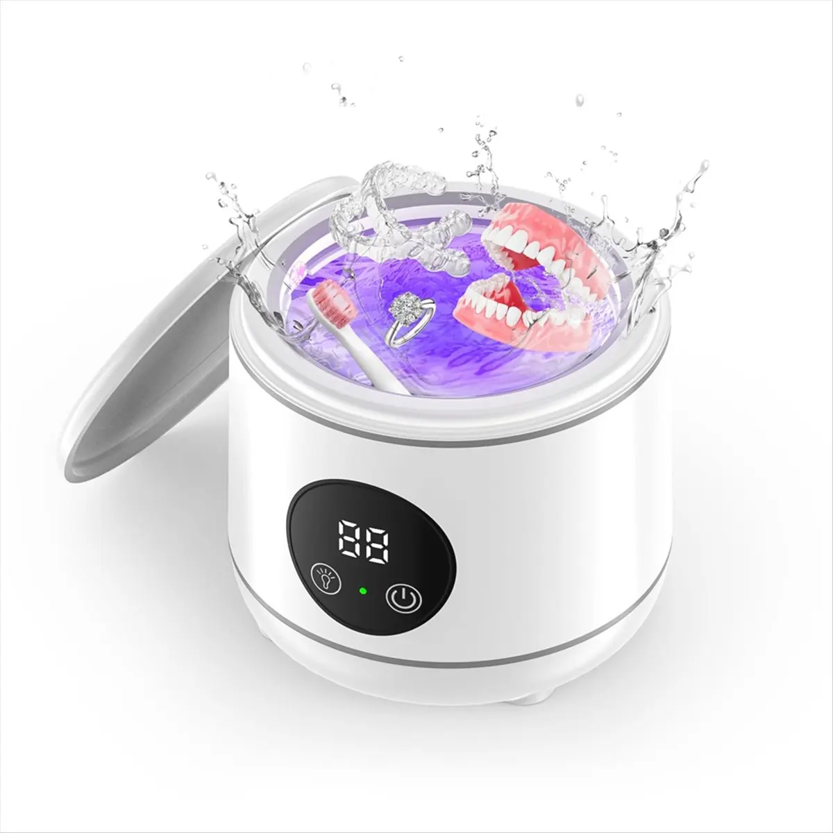 A04V Ultrasonic Retainer Cleaner,45kHz Denture Cleaner Machine for Mouth Guards, Braces,Toothbrush Heads,Jewelry,Ring Eu Plug