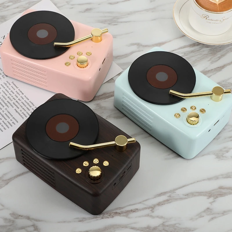 Creative Wood Grain Nostalgic Atomic Vinyl Subwoofer Caixa De Som Retro Portable High-quality Bluetooth Mini Speaker Supports TF