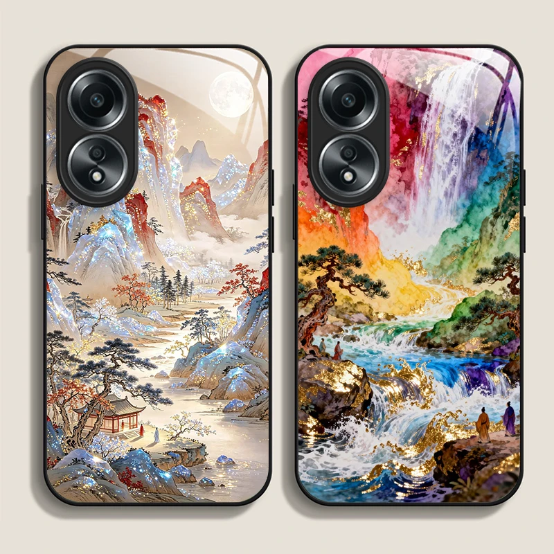 Phone Cases Realme - Ästhetisches Berglandschaftsmuster Gehärtetes Glas Handyhülle für