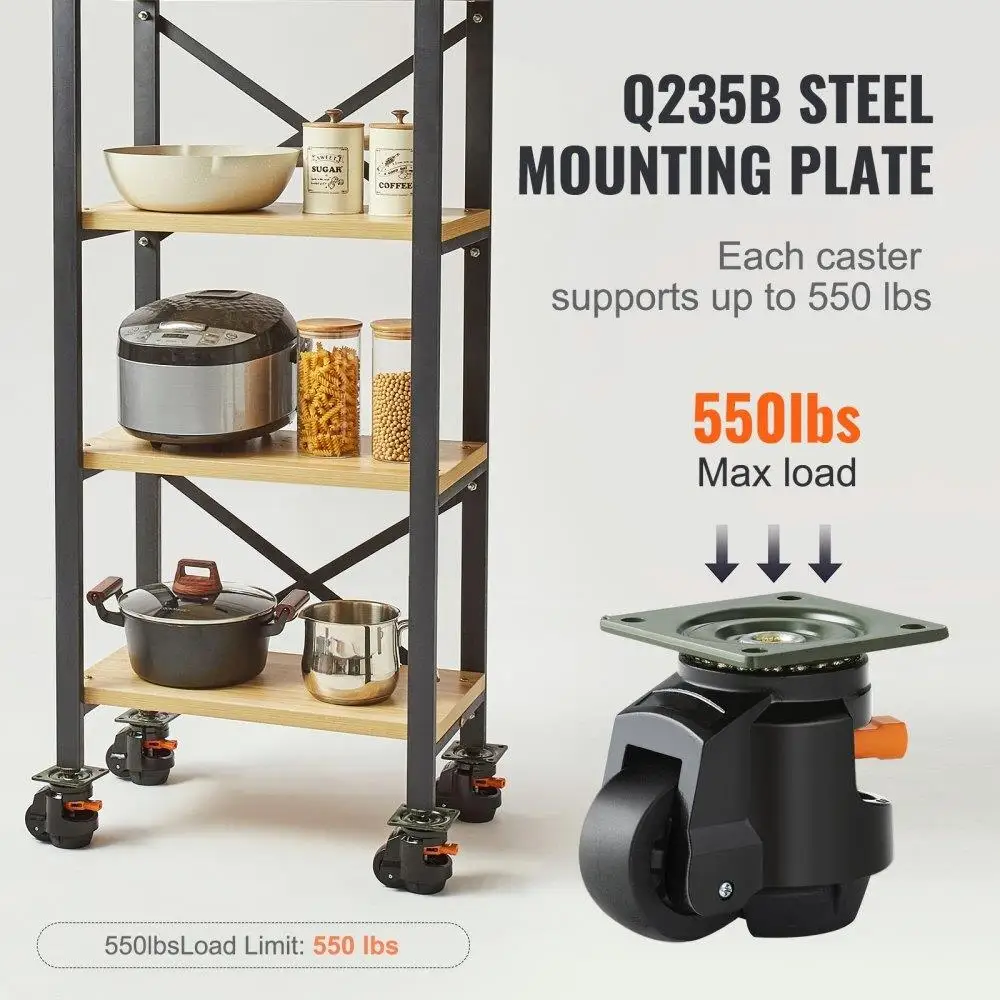 Rodízio giratório resistente de 2200 libras, pés ajustáveis de 2,5 polegadas, design de alça atualizado para máquina de bancada