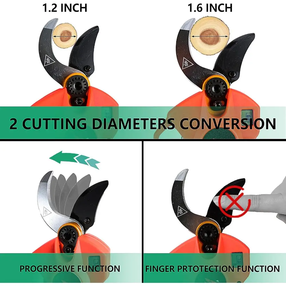 Tesouras de poda elétricas 25V, podador de árvores sem fio sem escova de diâmetro de corte de 1,6" com display LCD, baterias 2 × 4,0Ah, lâmina SK5