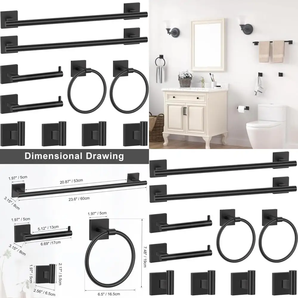 

Набор из 10 предметов для ванной комнаты матового черного цвета: настенный держатель для полотенец, подставка и держатель для туалетной бумаги из нержавеющей стали