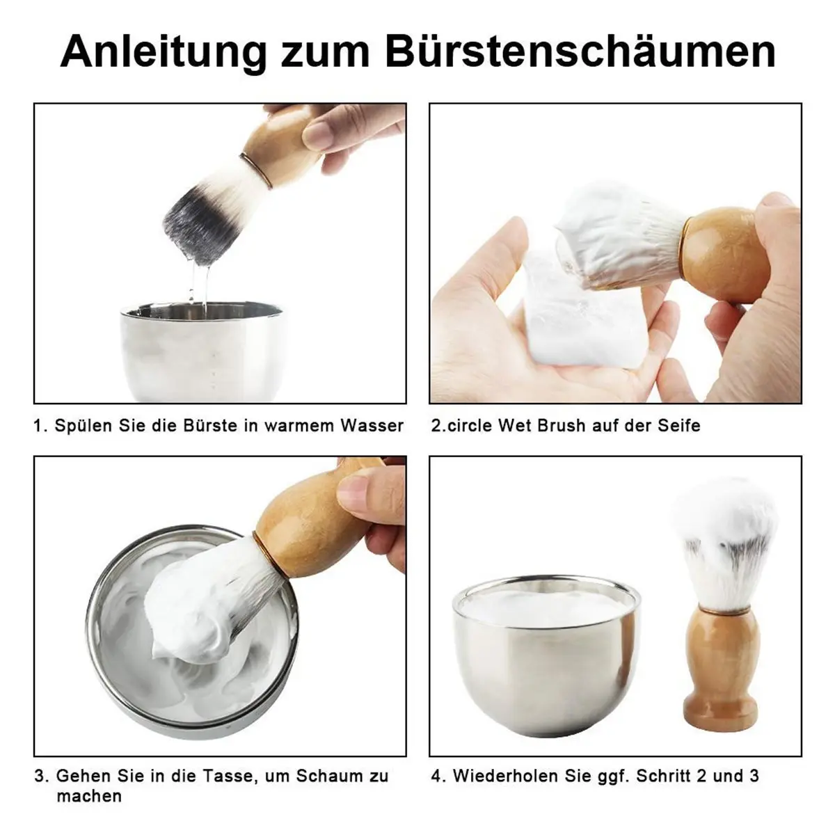 [NEW] Mens Shaving Brush and Bowl Set 3-in-1Wood Handle Shaving Brush Stainless Steel Shaving Bowl Brush Stand Salon Face Set