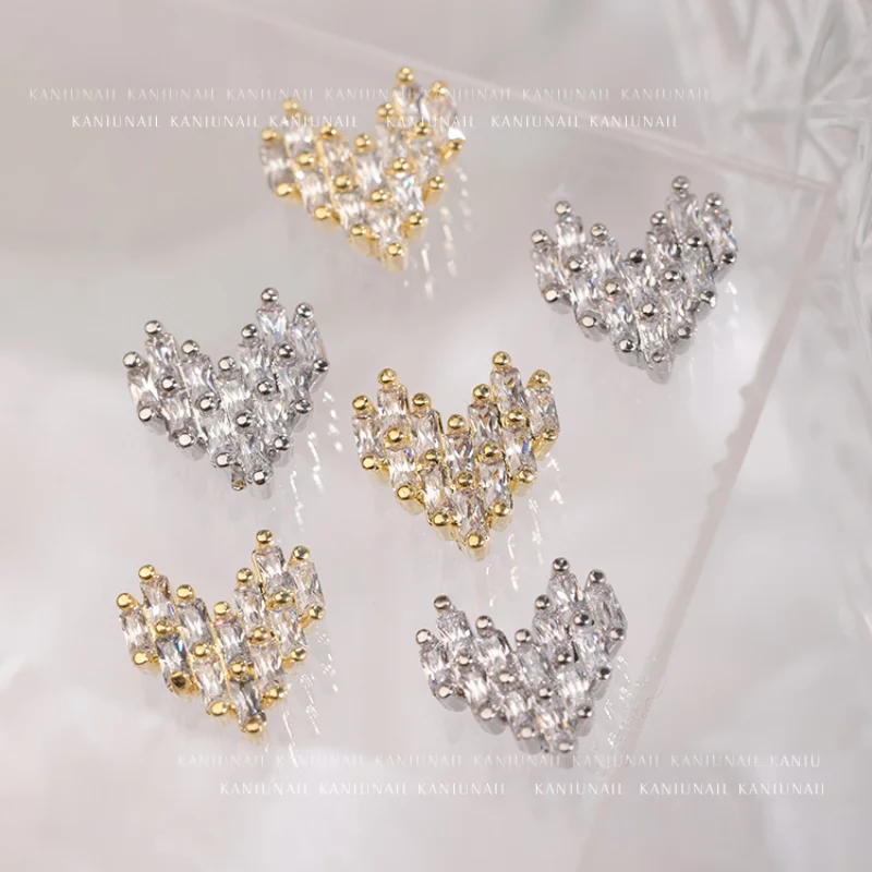 5Pcs Sparkle Nail Zirkoon Bedels Sieraden Hartvormige Multi-Ontwerpen Kwaliteit Diamanten Nail Strass Gems Voor Manicure Nail supply