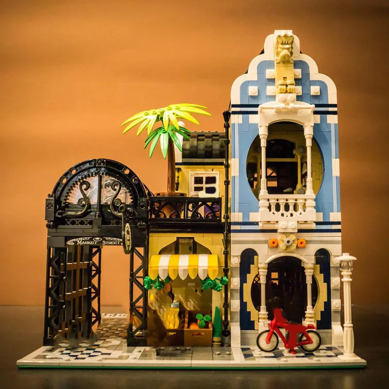 2591pcs MOC Art Nouveau Markt Straat Architectuur Bouwstenen Bakstenen Speelgoed Verjaardag Festival Cadeau