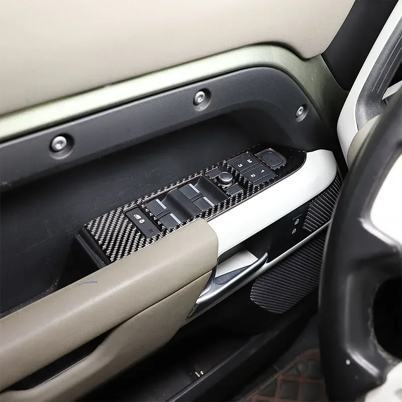 

For Land Rover Defender 110 2020-2024 Soft Carbon Fiber Car Glass Lift Panel Frame Cover Trim Stickers Interior Car Accessories