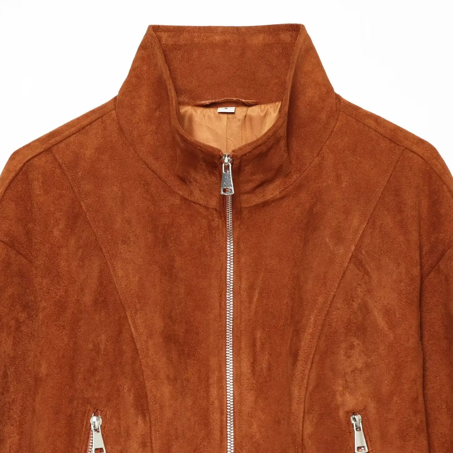 JNLEAOG Pure Leather Stand Collar Jacket Outerwear for Women Commute Style Short Coat Autumn New Arrival Zipper Closure