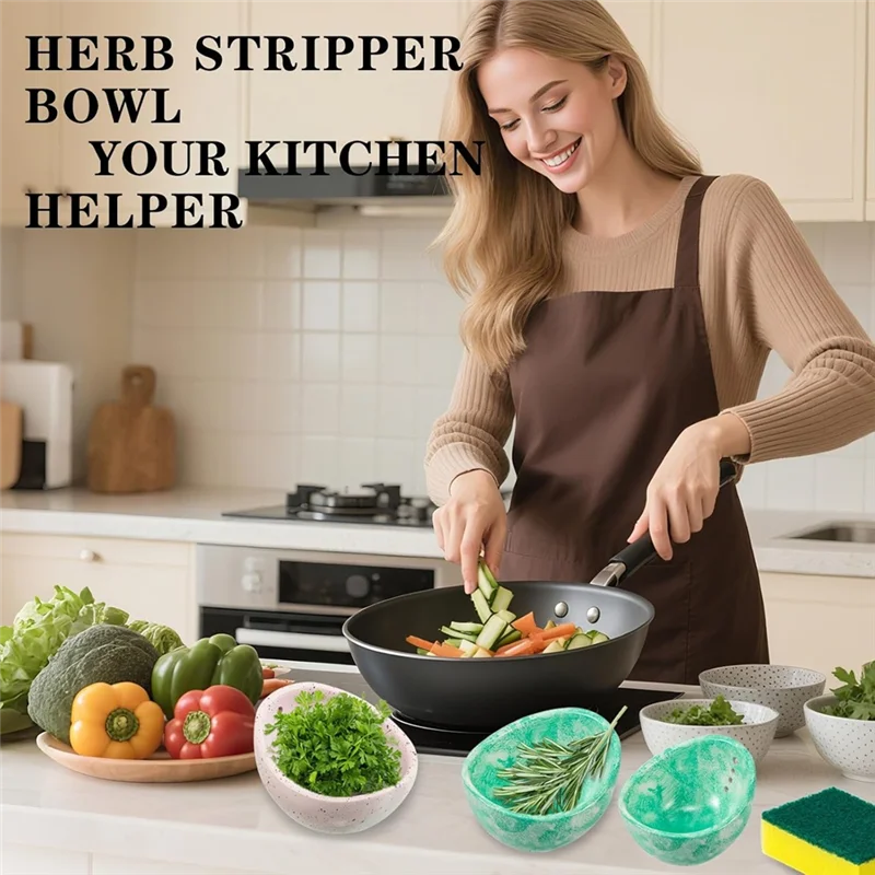 ABFU-Herb-Stripper Resin Herb-Stripper Bowl, Kitchen-Herb Stripping Tool For Kale, Chard,Thyme,Basil