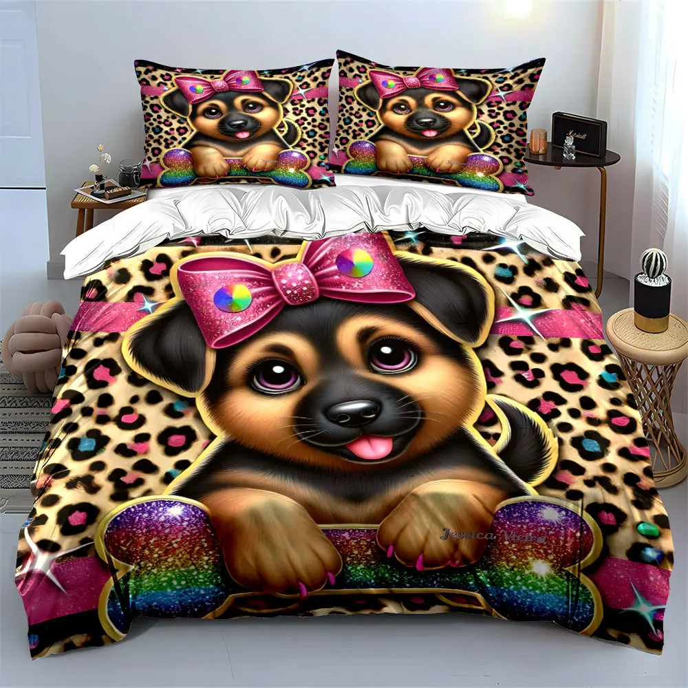 

Stylish Dog-Themed Leopard Print Set kid's and adults' bedroom decor, Exquisite three-piece bedding set gift