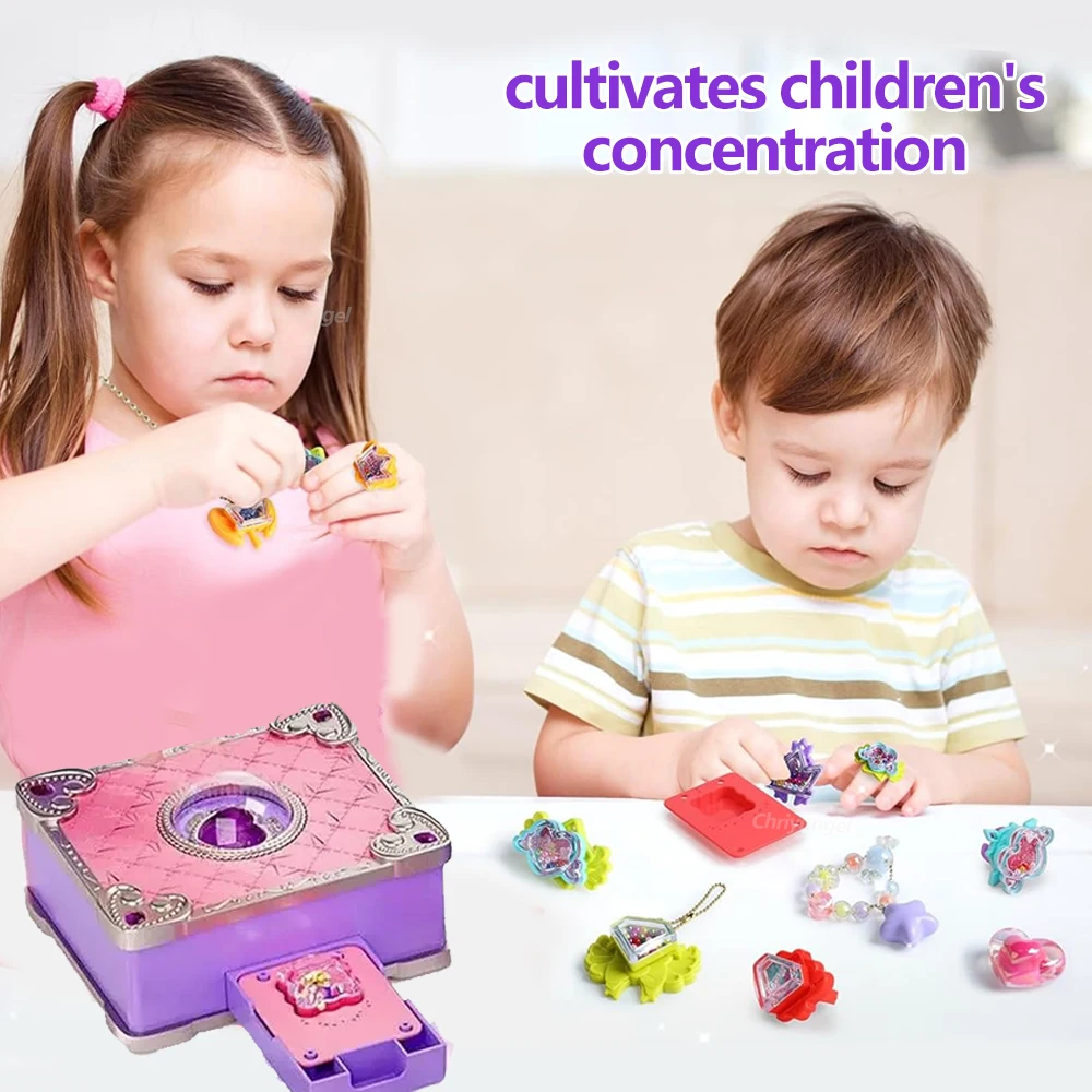 Magic Jewelry Making Kit 3D Magic DIY Jewel Rings Keychain Creative Handmade Craft Box Set for Girls Xmas Birthday Gifts