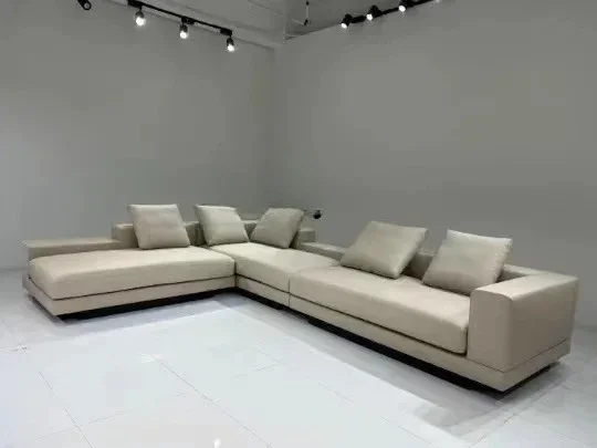 Modern minimalist, sofa Italian light luxury living room corner, leather villa design furniture