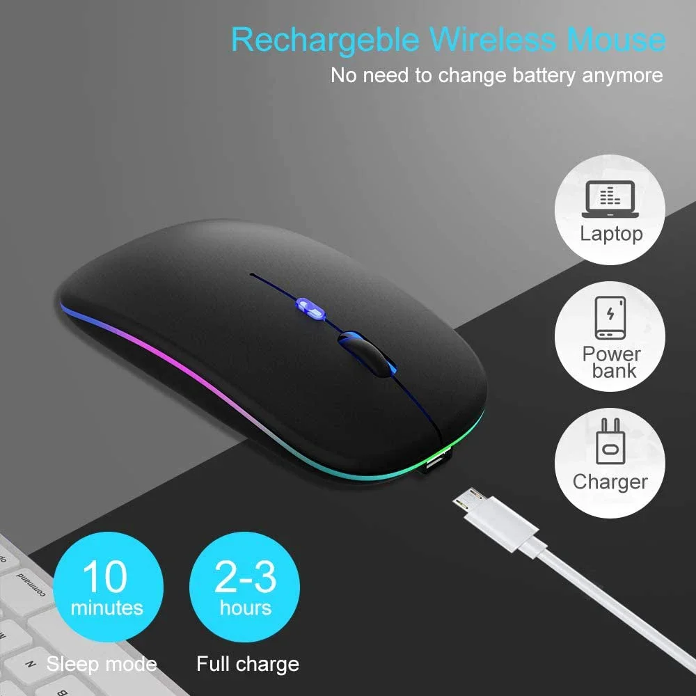 Souris sans fil aste RVB, souris silencieuse d'ordinateur, rétroéclairage LED, souris de jeu ergonomique, compatible Bluetooth