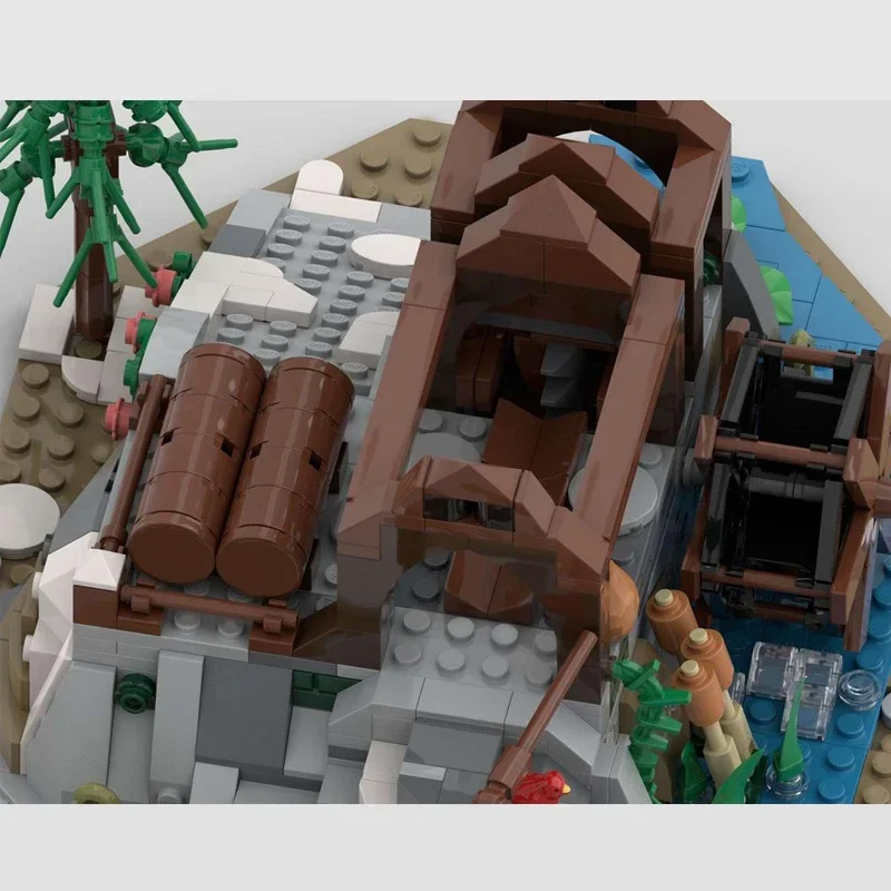 Charmant serpentin Viking, briques de scène, village nordique, moulin à bois, maison de bois, blocs diorama, construction modulaire mdieval moc uniqueC