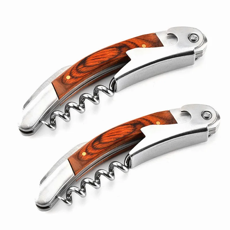 50Pcs/Lot Multifunction Wine Opener Professional Bottle Opener with Knife Portable Wooden Handle Screw Corkscrew
