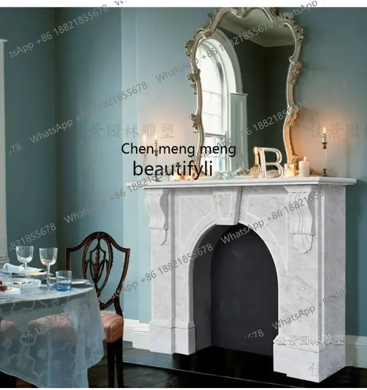 

ss7304 Marble Fireplace French Retro Neoclassical Style Decorative Stone Carving Fireplace Curio Cabinet