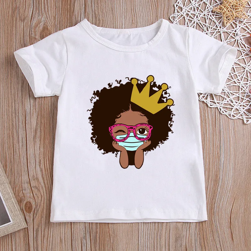 Black Girl Magic Little Melanin Queen Print Kids Tshirt Princess Girls Clothes Summer Baby Tops Children T-shirt drop shipping