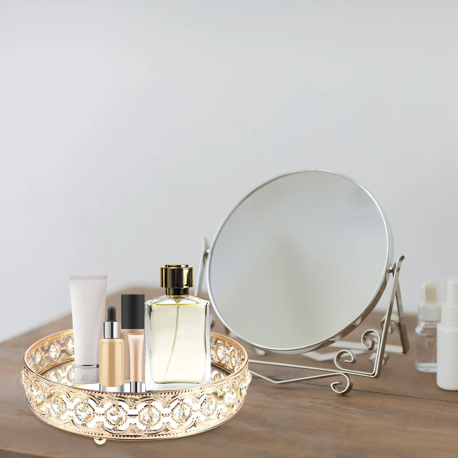 

1Pcs 25Cm Glass Jewelry Storage Plate Mirror Finish Elegant Cosmetics Holder for Kitchen Bathroom Holiday Party Home Adornment